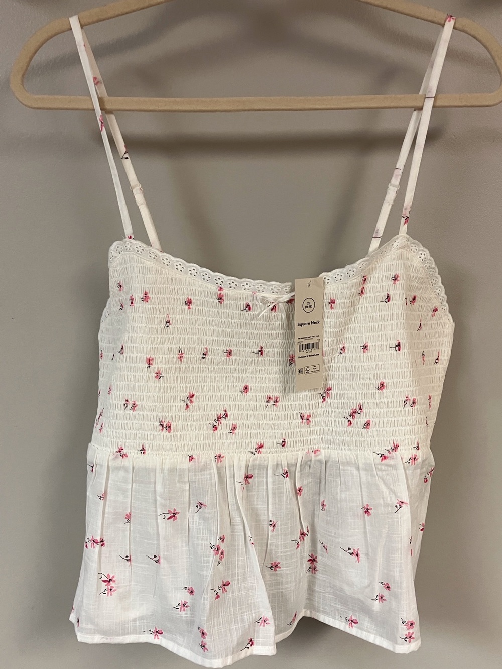 NWT NOBO cotton smocked rosebud pajama top cami adjustable straps XL 16/18